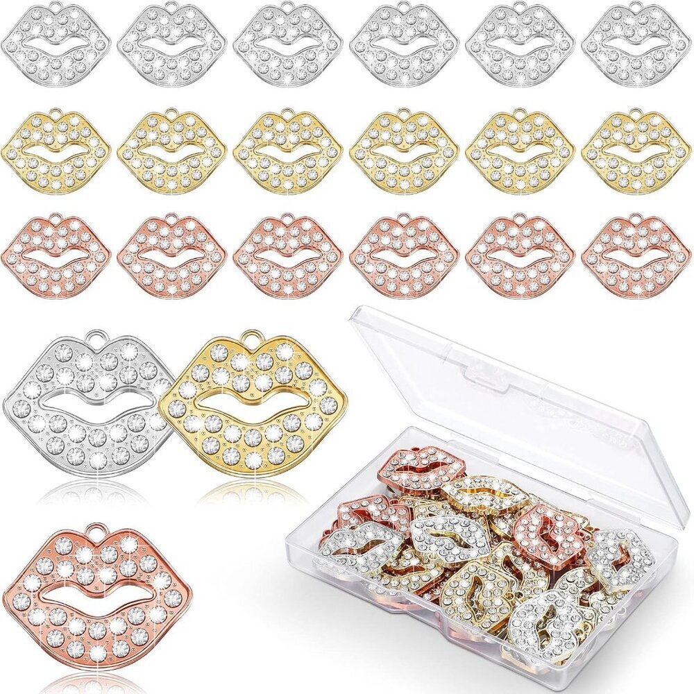 30 Pieces Rhinestone Lip Kiss Charms Crystal Cubic Zirconia Lip Kiss Mouth Penda